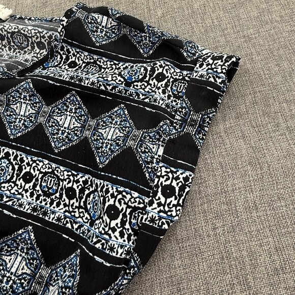 Hippie Rose Dress Tribal Boho Print Waist Tie Medium Cuffed Short Sleeves Lightw - Picture 9 of 11